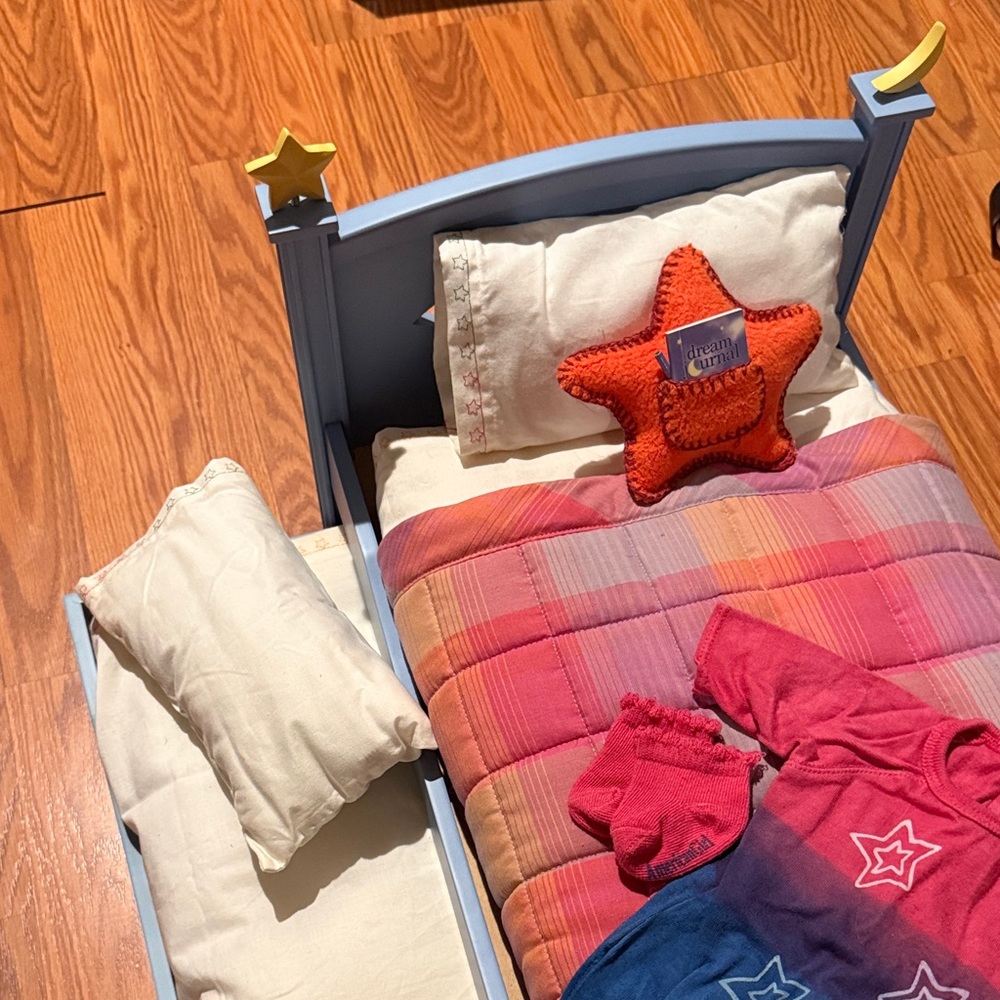 American Girl Star Moon Blue Trundle Bed, Bedding Set, and Nightshirt Outfit